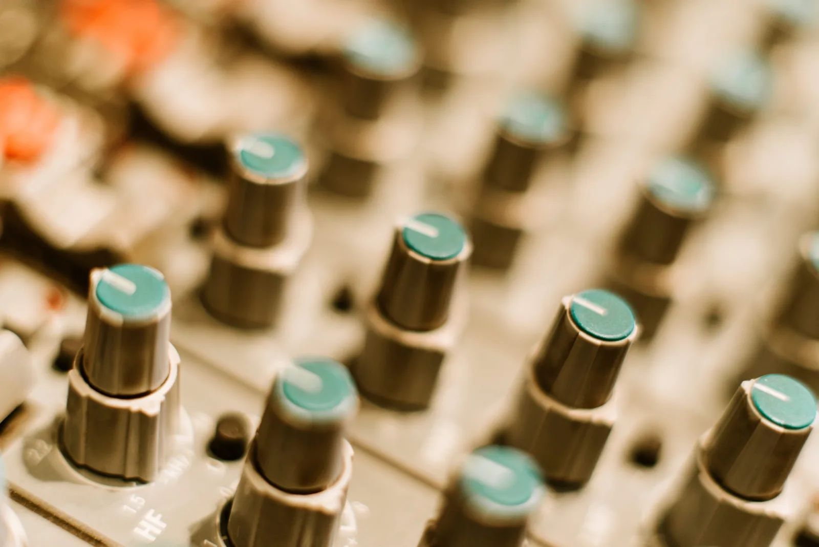 Close-up of the console equalizer controls